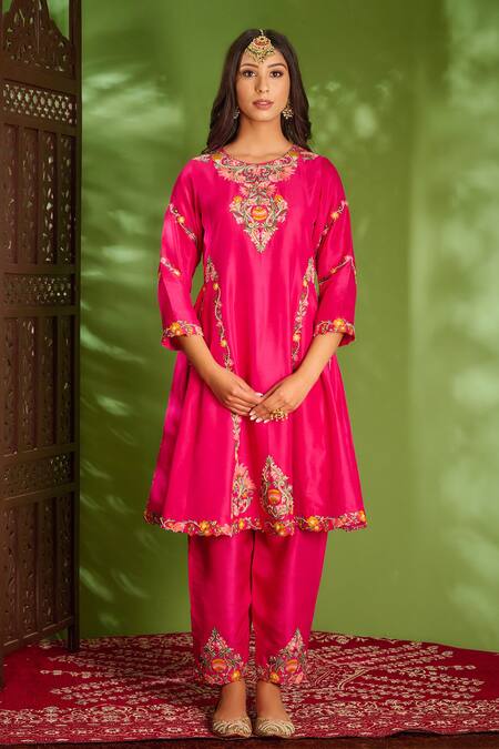 Aman Takyar_Pink Dupion Silk And Organza Sequin, Dabka & Zardozi Round Anarkali Set _Online_at_Aza_Fashions