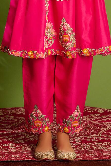 Aman Takyar_Pink Dupion Silk And Organza Sequin, Dabka & Zardozi Round Anarkali Set _at_Aza_Fashions