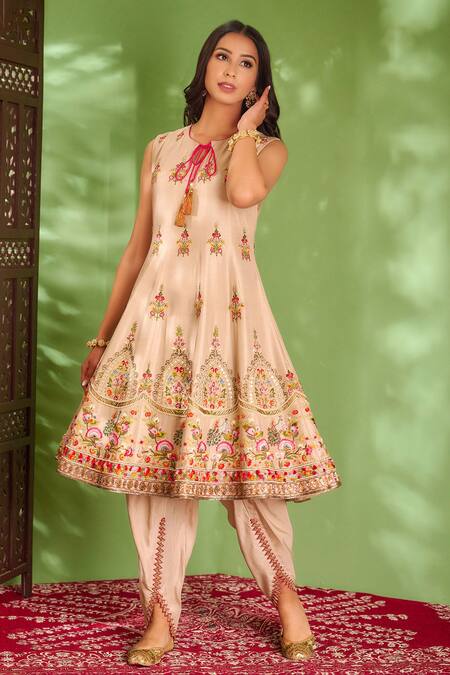 Buy_Aman Takyar_Off White Dupion Silk And Organza Sequin, Thread, Dabka & Zardozi Anarkali Set _Online_at_Aza_Fashions