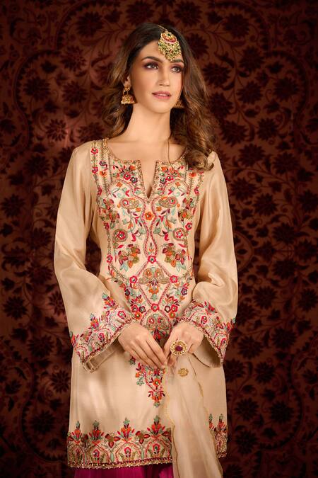 Aman Takyar_Off White Dupion Silk And Organza Mirror Work, Resham, Sequin, Kurta & Sharara Set _Online_at_Aza_Fashions