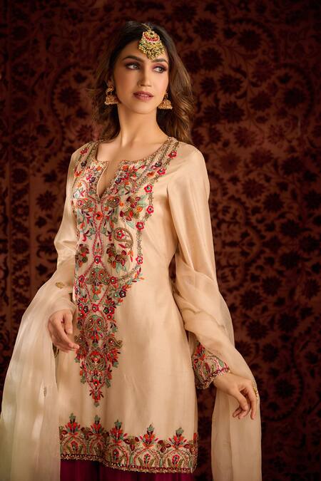 Buy_Aman Takyar_Off White Dupion Silk And Organza Mirror Work, Resham, Sequin, Kurta & Sharara Set _Online_at_Aza_Fashions
