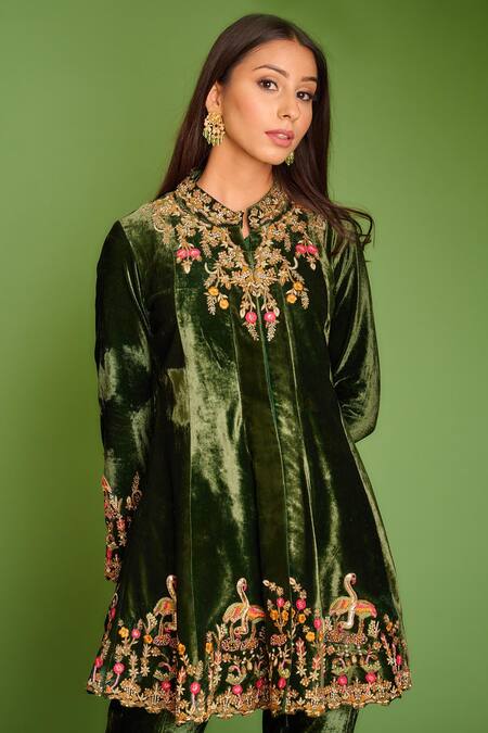 Buy Aman Takyar Green Velvet Mirror Work, Sequin, Dabka And Zardozi Band Jacket & Pant Set Online at Aza Fashions Buy_Aman Takyar_Green Velvet Mirror Work, Sequin, Dabka And Zardozi Band Jacket & Pant Set _Online_at_Aza_Fashions