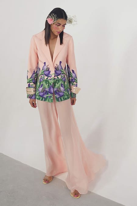 Limerick By Abirr N' Nanki Pink Georgette Flared Pant
