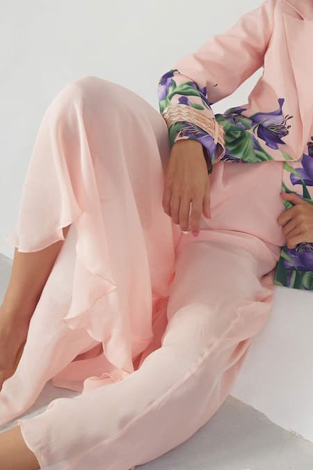 Limerick By Abirr N' Nanki_Pink Georgette Flared Pant_Online_at_Aza_Fashions
