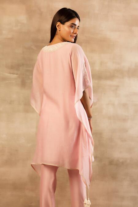 Shop Sana Barreja Pink Chanderi Silk Round Kaftan Kurta Set at Aza Fashions Shop_Sana Barreja_Pink Chanderi Silk Round Kaftan Kurta Set _at_Aza_Fashions