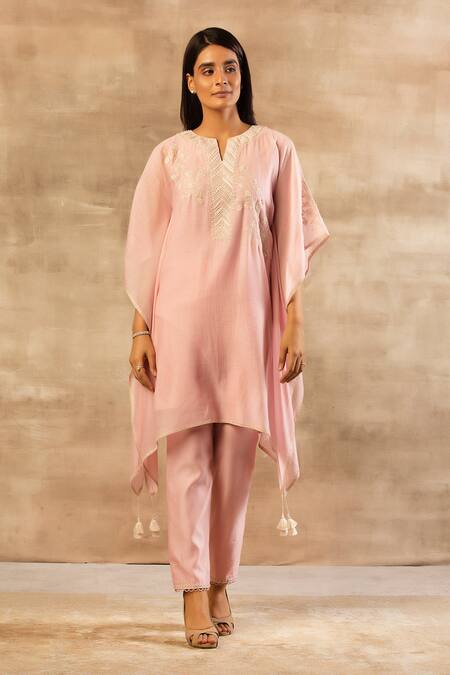 Sana Barreja Pink Chanderi Silk Round Kaftan Kurta Set Online at Aza Fashions Sana Barreja_Pink Chanderi Silk Round Kaftan Kurta Set _Online_at_Aza_Fashions