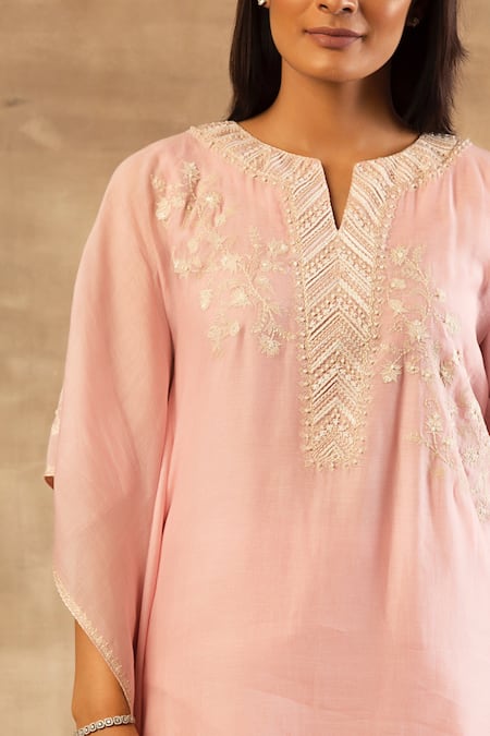 Shop Sana Barreja Pink Chanderi Silk Round Kaftan Kurta Set Online at Aza Fashions Shop_Sana Barreja_Pink Chanderi Silk Round Kaftan Kurta Set _Online_at_Aza_Fashions
