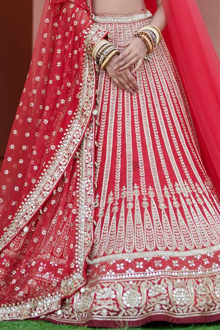 Buy_Arpita Mehta_Red Silk Embroidered Lehenga Set_Online_at_Aza_Fashions