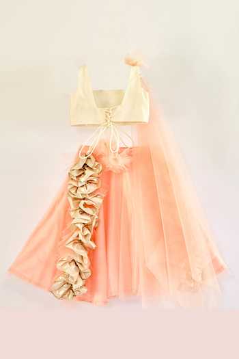 Pinkcow designs pvt ltd Peach Embroidered Lehenga Set With Dupatta 