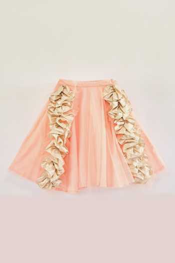 Buy Pinkcow designs pvt ltd Peach Satin, Net Embroidery, Tassels, Ruffles Lehenga Set With Dupatta Online at Aza Fashions Buy_Pinkcow designs pvt ltd_Peach Satin, Net Embroidery, Tassels, Ruffles Lehenga Set With Dupatta _Online_at_Aza_Fashions