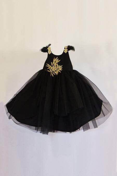 Pinkcow designs pvt ltd Black Net, Crepe Embroidery, Applique Dress