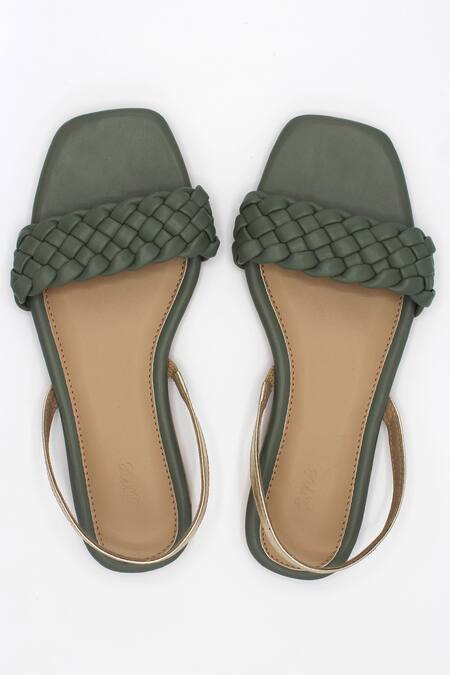 Shop Ame Green Vegan Leather Braided Sandals at Aza Fashions Shop_Ame_Green Vegan Leather Braided Sandals_at_Aza_Fashions