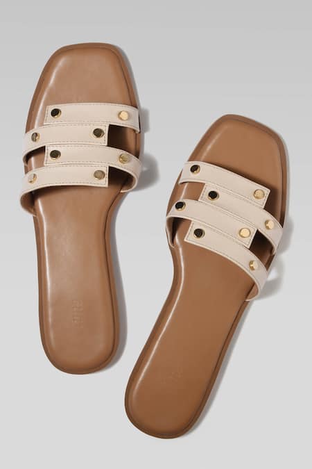 Ame Beige Vegan Leather Sliders