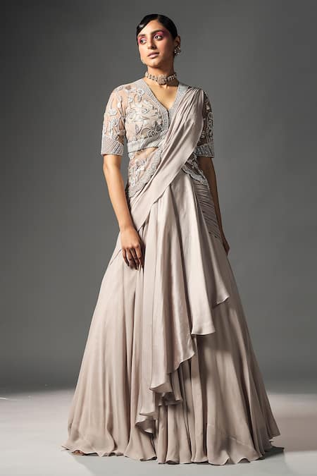 ISHA GUPTA TAYAL Pre-Stitched Lehenga Saree With Top 