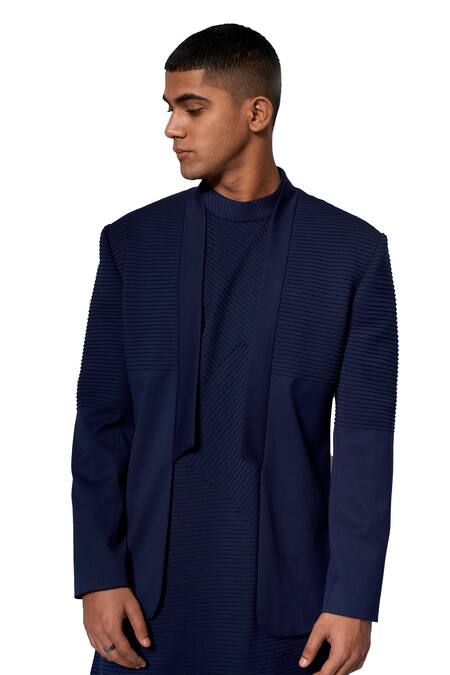 Amaare Blue Wool Blend Textured Bandhgala And Jacket Set Online at Aza Fashions Amaare_Blue Wool Blend Textured Bandhgala And Jacket Set _Online_at_Aza_Fashions