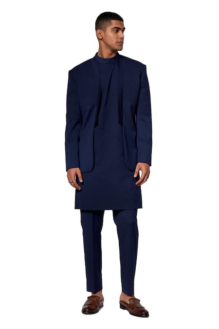 Shop Amaare Blue Wool Blend Textured Bandhgala And Jacket Set at Aza Fashions Shop_Amaare_Blue Wool Blend Textured Bandhgala And Jacket Set _at_Aza_Fashions