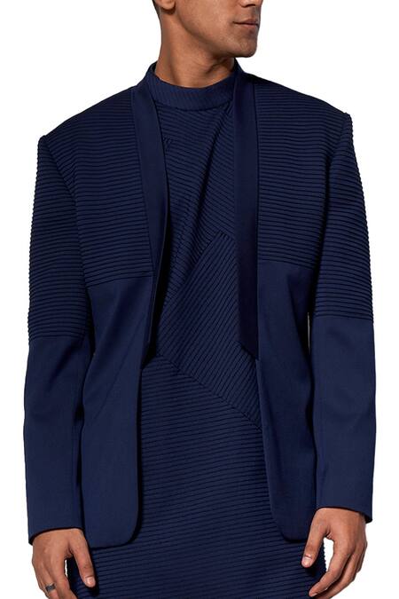 Buy Amaare Blue Wool Blend Textured Bandhgala And Jacket Set Online at Aza Fashions Buy_Amaare_Blue Wool Blend Textured Bandhgala And Jacket Set _Online_at_Aza_Fashions