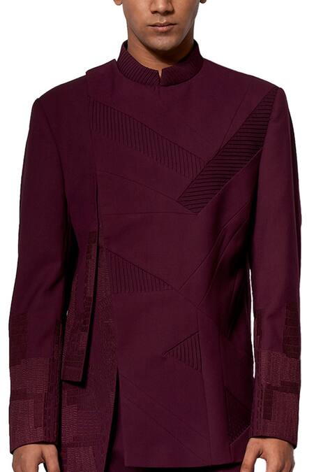 Amaare Maroon Wool Blend Embroidered Bandhgala Set Online at Aza Fashions Amaare_Maroon Wool Blend Embroidered Bandhgala Set _Online_at_Aza_Fashions