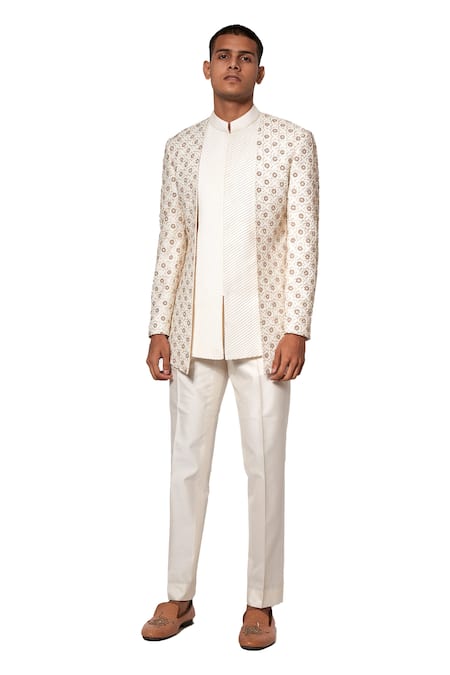 Shop Amaare White Rayon Embroidered Bandhgala Set at Aza Fashions Shop_Amaare_White Rayon Embroidered Bandhgala Set _at_Aza_Fashions