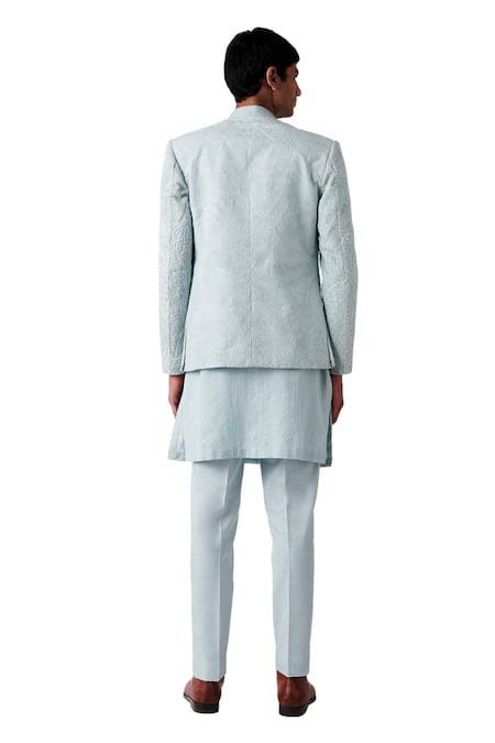 Shop Amaare Blue Wool Blend Embroidered Jacket And Kurta Set at Aza Fashions Shop_Amaare_Blue Wool Blend Embroidered Jacket And Kurta Set _at_Aza_Fashions
