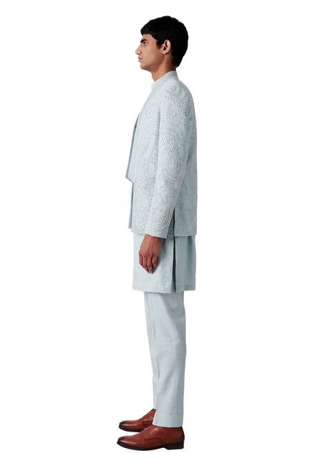 Amaare Blue Wool Blend Embroidered Jacket And Kurta Set Online at Aza Fashions Amaare_Blue Wool Blend Embroidered Jacket And Kurta Set _Online_at_Aza_Fashions