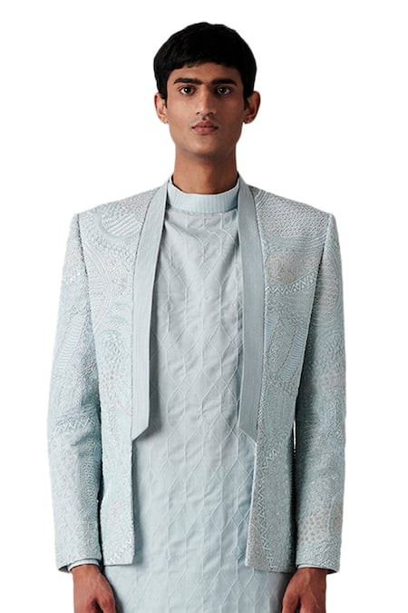 Buy Amaare Blue Wool Blend Embroidered Jacket And Kurta Set Online at Aza Fashions Buy_Amaare_Blue Wool Blend Embroidered Jacket And Kurta Set _Online_at_Aza_Fashions