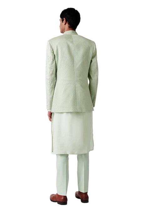 Shop Amaare Green Wool Blend Embroidered Bandhgala Set at Aza Fashions Shop_Amaare_Green Wool Blend Embroidered Bandhgala Set _at_Aza_Fashions