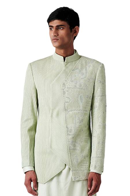 Buy Amaare Green Wool Blend Embroidered Bandhgala Set Online at Aza Fashions Buy_Amaare_Green Wool Blend Embroidered Bandhgala Set _Online_at_Aza_Fashions