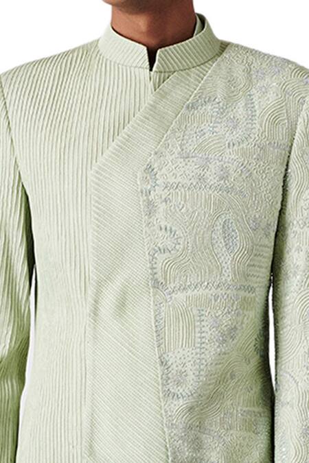 Amaare Green Wool Blend Embroidered Bandhgala Set at Aza Fashions Amaare_Green Wool Blend Embroidered Bandhgala Set _at_Aza_Fashions