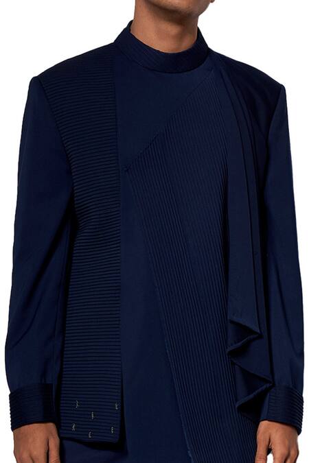 Amaare Blue Wool Blend Draped Bandhgala Set Online at Aza Fashions Amaare_Blue Wool Blend Draped Bandhgala Set _Online_at_Aza_Fashions