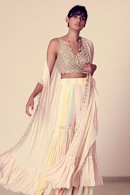 Arpita Mehta_Multi Color Georgette Printed Jacket And Sharara Set_Online_at_Aza_Fashions