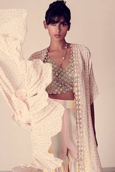 Shop_Arpita Mehta_Multi Color Georgette Printed Jacket And Sharara Set_at_Aza_Fashions