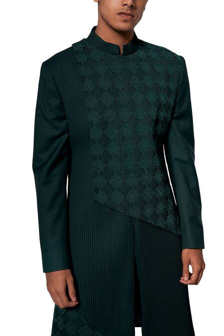 Amaare Green Wool Blend Embroidered Sherwani Set Online at Aza Fashions Amaare_Green Wool Blend Embroidered Sherwani Set _Online_at_Aza_Fashions