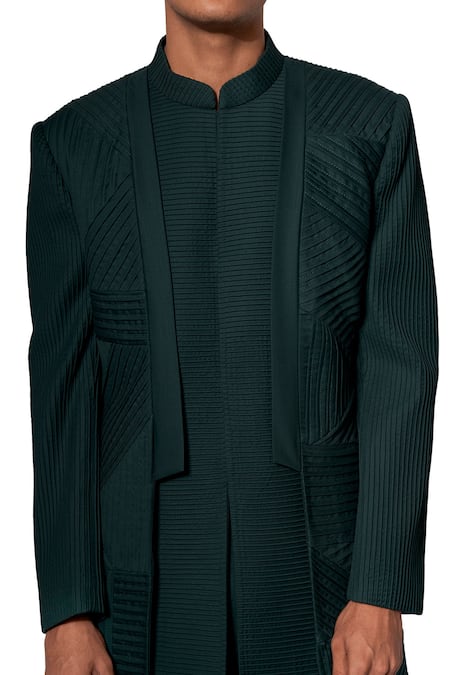 Amaare_Green Wool Blend Textured Sherwani Set  _Online_at_Aza_Fashions