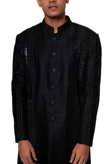 Amaare Black Raw Silk Embroidered Sherwani Set Online at Aza Fashions Amaare_Black Raw Silk Embroidered Sherwani Set _Online_at_Aza_Fashions
