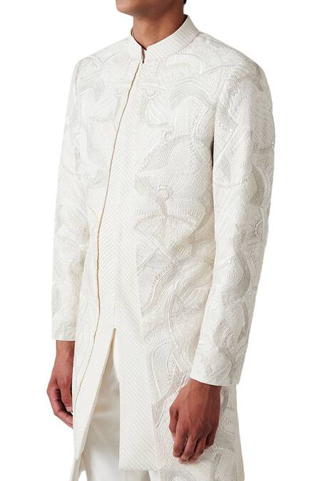 Shop Amaare White Wool Blend Embroidered Sherwani Set Online at Aza Fashions Shop_Amaare_White Wool Blend Embroidered Sherwani Set _Online_at_Aza_Fashions