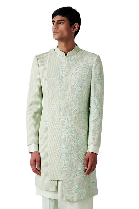 Buy Amaare Green Wool Blend Embroidered Sherwani Set Online at Aza Fashions Buy_Amaare_Green Wool Blend Embroidered Sherwani Set _Online_at_Aza_Fashions