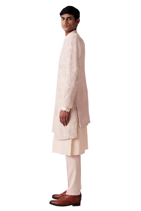 Amaare Peach Wool Blend Embroidered Sherwani Set Online at Aza Fashions Amaare_Peach Wool Blend Embroidered Sherwani Set _Online_at_Aza_Fashions
