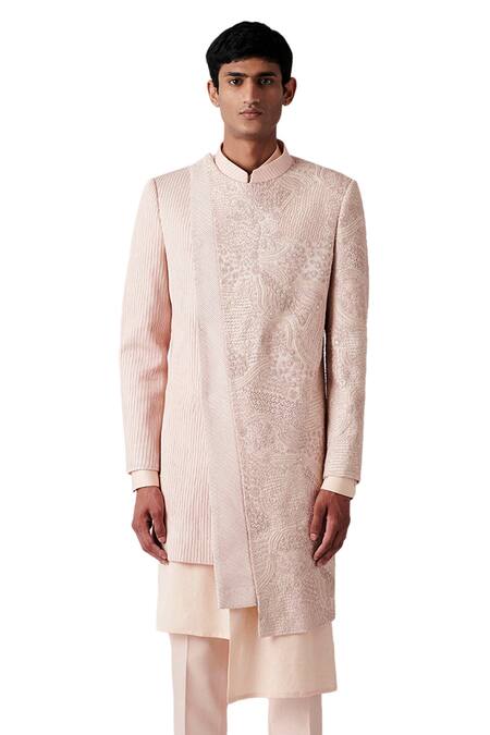Buy Amaare Peach Wool Blend Embroidered Sherwani Set Online at Aza Fashions Buy_Amaare_Peach Wool Blend Embroidered Sherwani Set _Online_at_Aza_Fashions