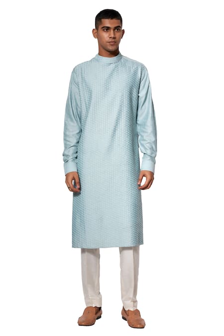Shop Amaare Blue Cotton Silk Embroidered Kurta Set at Aza Fashions Shop_Amaare_Blue Cotton Silk Embroidered Kurta Set _at_Aza_Fashions