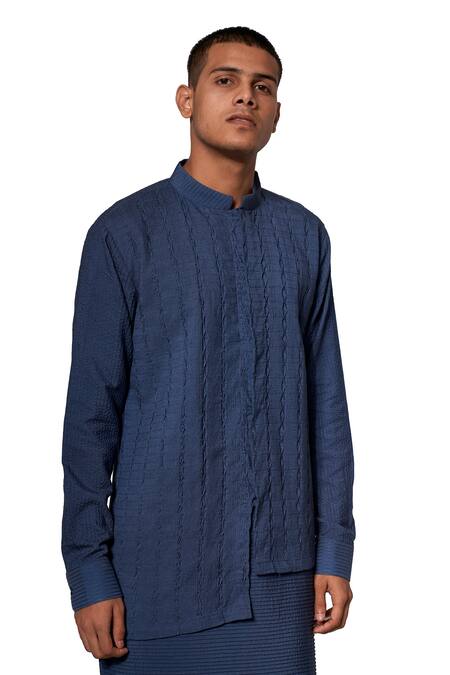 Amaare Blue Tusser Silk Pintuck Kurta Set Online at Aza Fashions Amaare_Blue Tusser Silk Pintuck Kurta Set _Online_at_Aza_Fashions