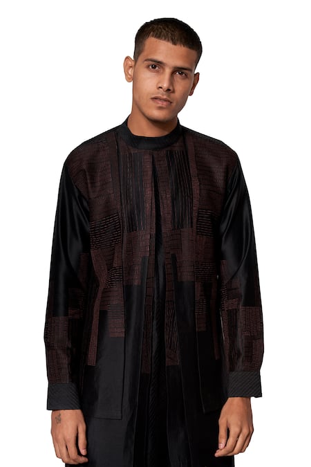 Amaare Black Tusser Silk Layered Kurta Set Online at Aza Fashions Amaare_Black Tusser Silk Layered Kurta Set _Online_at_Aza_Fashions