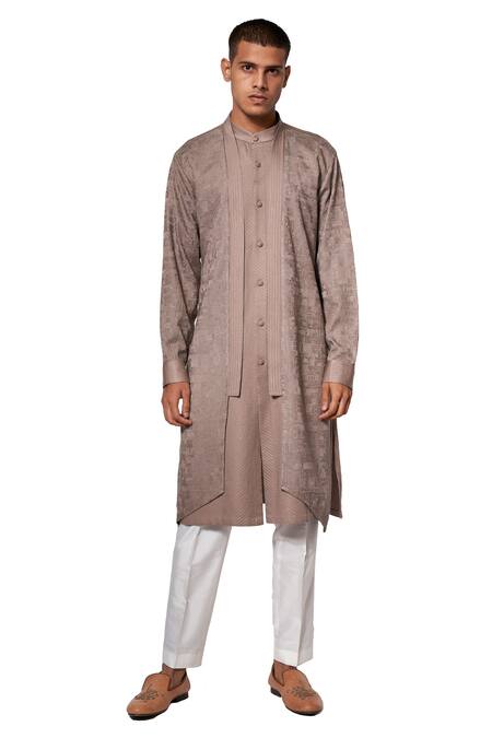 Shop Amaare Grey Cotton Satin Layered Kurta Set at Aza Fashions Shop_Amaare_Grey Cotton Satin Layered Kurta Set _at_Aza_Fashions