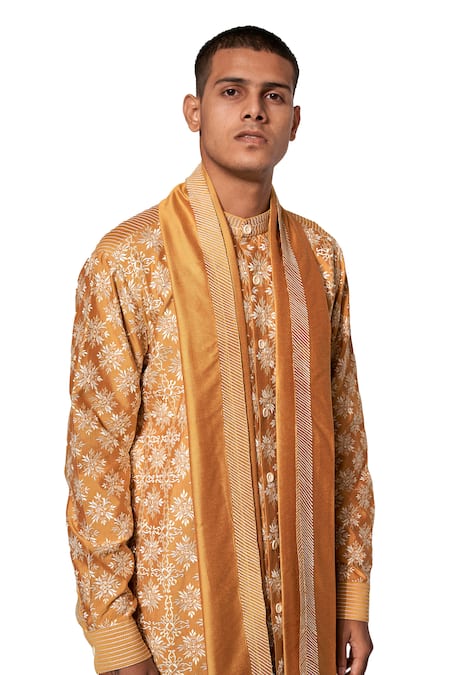 Amaare_Yellow Cotton Silk Embroidered Kurta Set _Online_at_Aza_Fashions