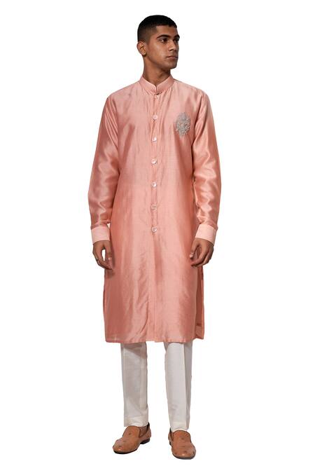 Shop Amaare Peach Chanderi Kurta Set at Aza Fashions Shop_Amaare_Peach Chanderi Kurta Set _at_Aza_Fashions