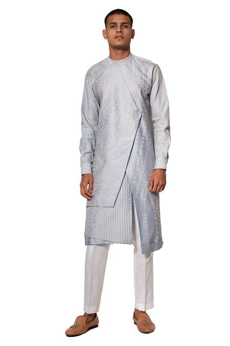 Shop Amaare Blue Cotton Silk Embroidered Layered Kurta Set at Aza Fashions Shop_Amaare_Blue Cotton Silk Embroidered Layered Kurta Set _at_Aza_Fashions