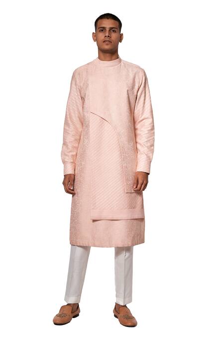 Shop Amaare Peach Cotton Silk Embroidered Layered Kurta Set at Aza Fashions Shop_Amaare_Peach Cotton Silk Embroidered Layered Kurta Set _at_Aza_Fashions