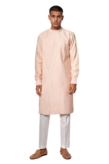 Shop Amaare Peach Cotton Silk Overlap Kurta Set at Aza Fashions Shop_Amaare_Peach Cotton Silk Overlap Kurta Set _at_Aza_Fashions