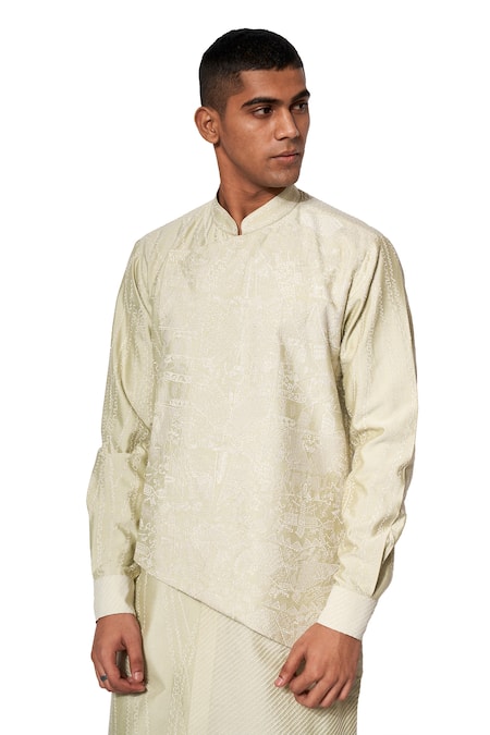 Amaare Green Cotton Silk Overlap Kurta Set Online at Aza Fashions Amaare_Green Cotton Silk Overlap Kurta Set _Online_at_Aza_Fashions