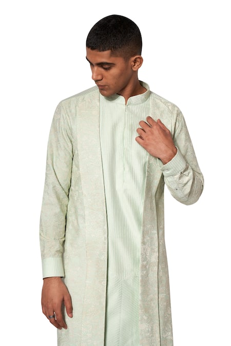 Amaare Green Cotton Silk Embroidered Layered Kurta Set Online at Aza Fashions Amaare_Green Cotton Silk Embroidered Layered Kurta Set _Online_at_Aza_Fashions